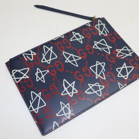 Gucci New 445597 Ghost Gg Stars Big Pouch Multicolor Leather Clutch - Picture 9 of 12
